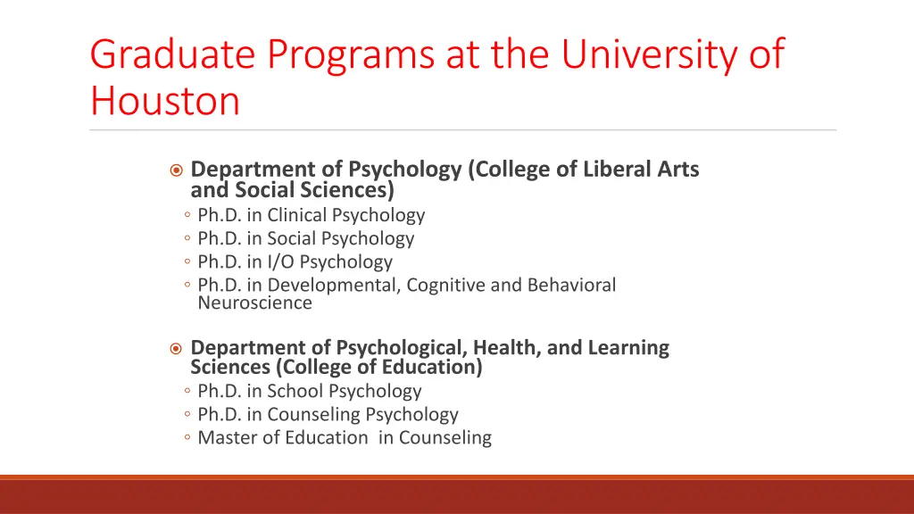 graduate programs at the university of houston