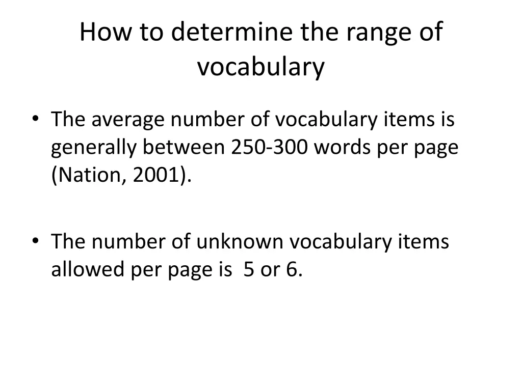 how to determine the range of vocabulary