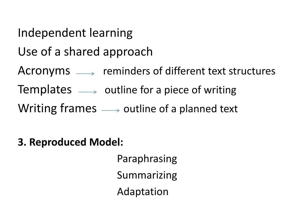 independent learning use of a shared approach