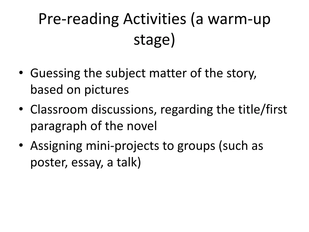 pre reading activities a warm up stage