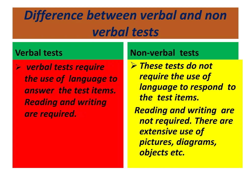 difference between verbal and non verbal tests