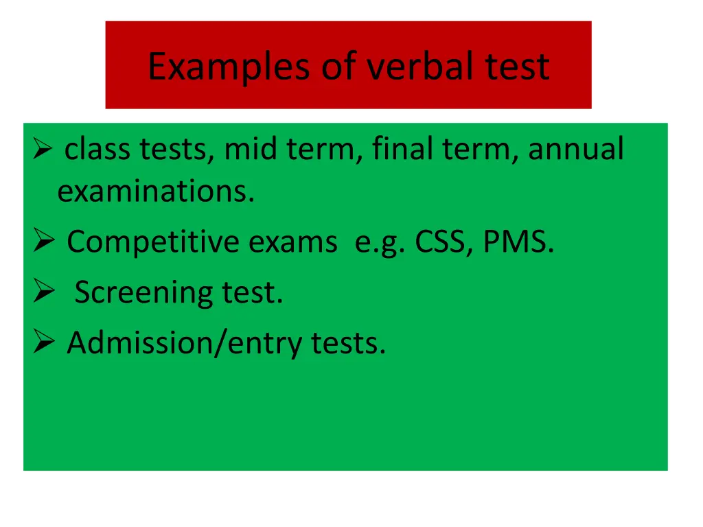 examples of verbal test