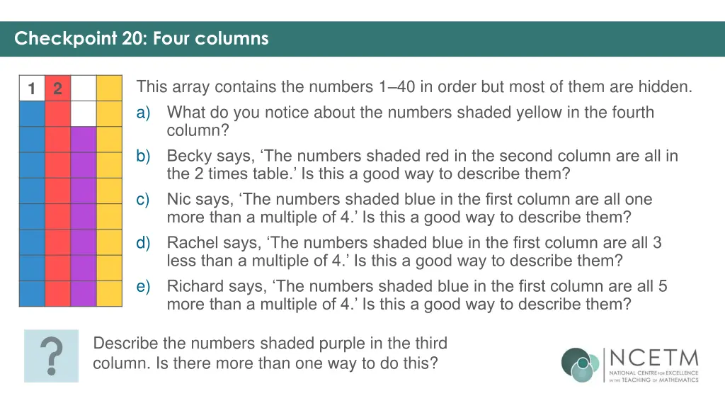 checkpoint 20 four columns