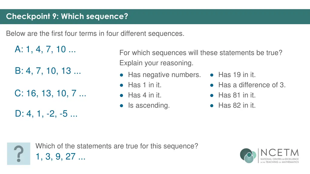 checkpoint 9 which sequence