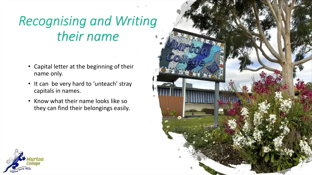 recognising and writing their name