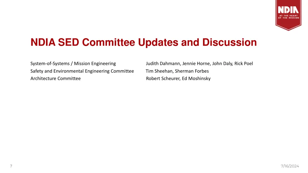 ndia sed committee updates and discussion