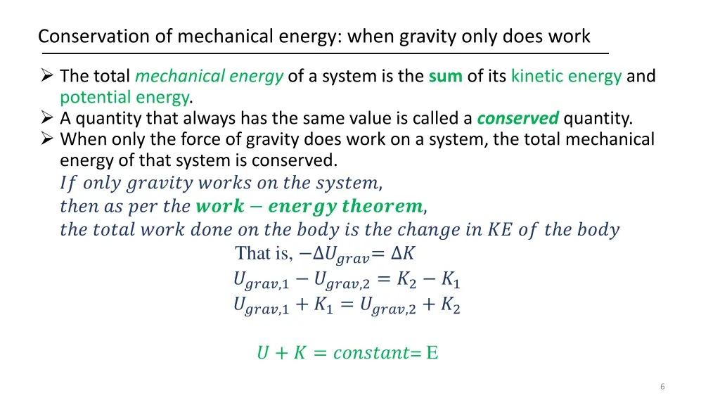 conservation of mechanical energy when gravity