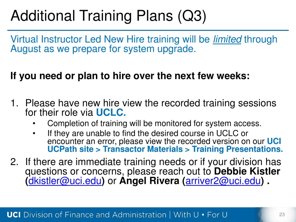 additional training plans q3