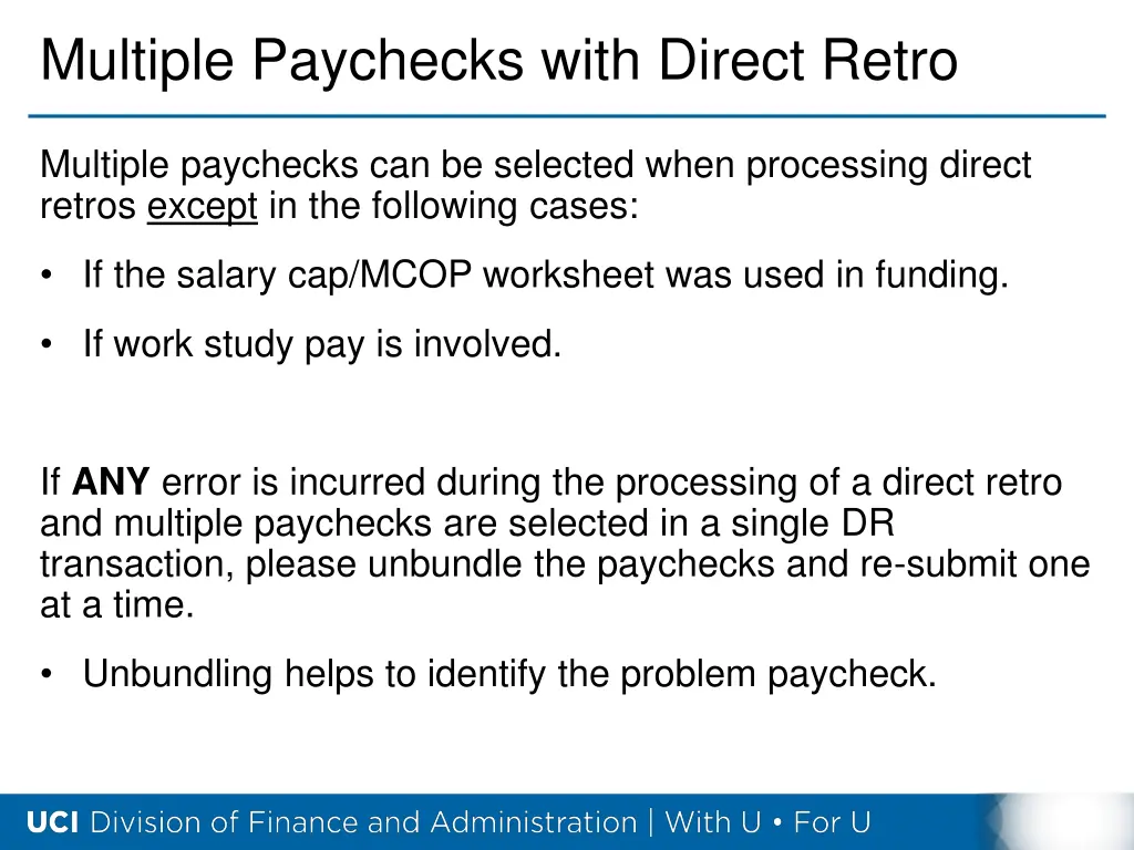 multiple paychecks with direct retro