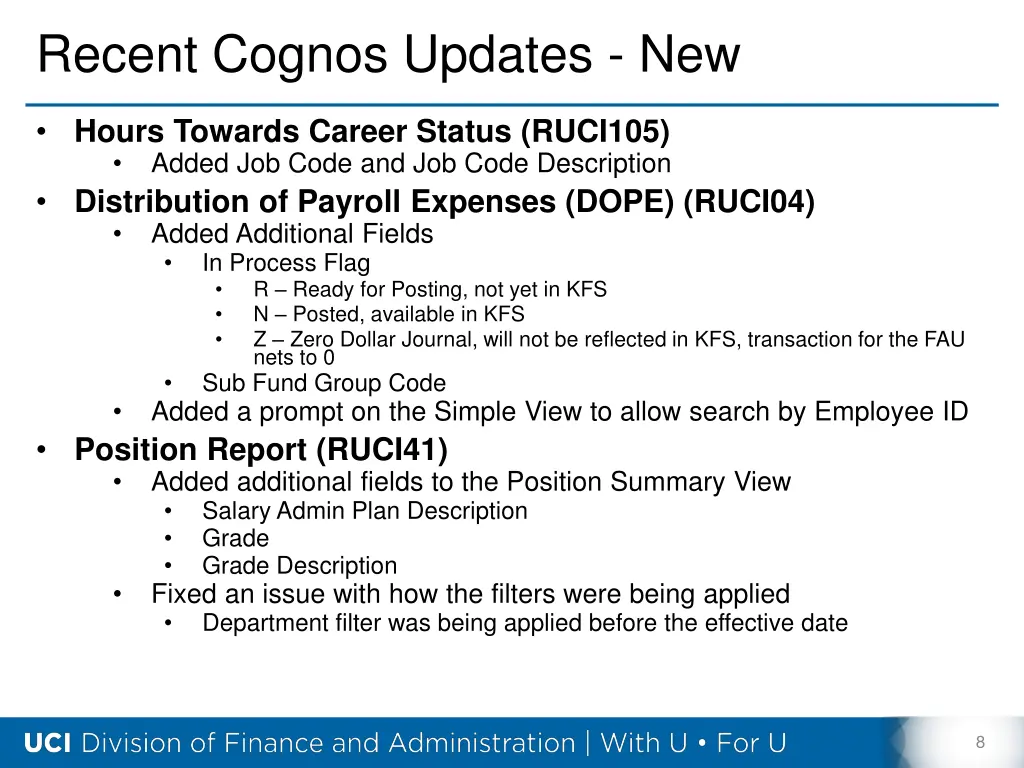 recent cognos updates new