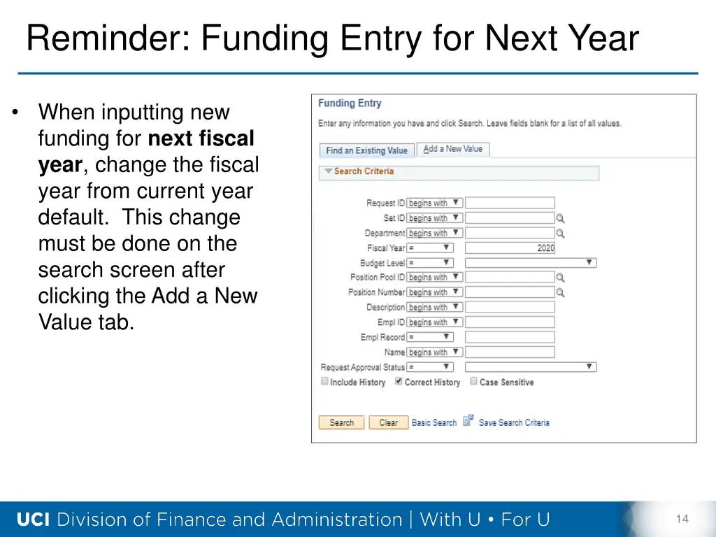 reminder funding entry for next year