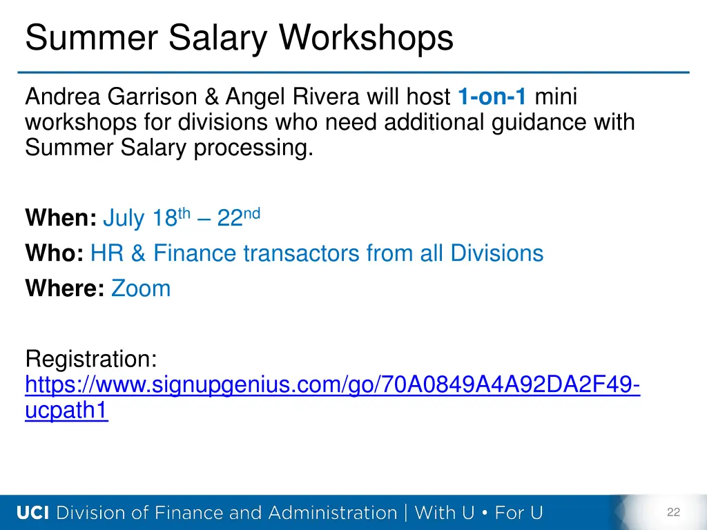 summer salary workshops