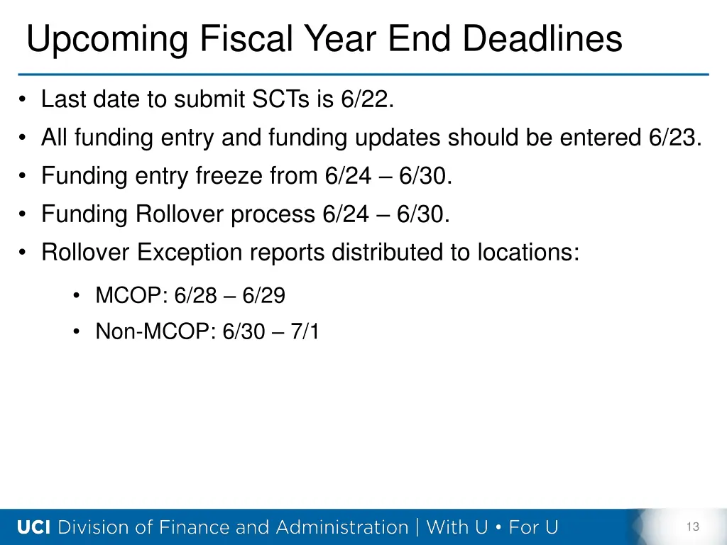 upcoming fiscal year end deadlines