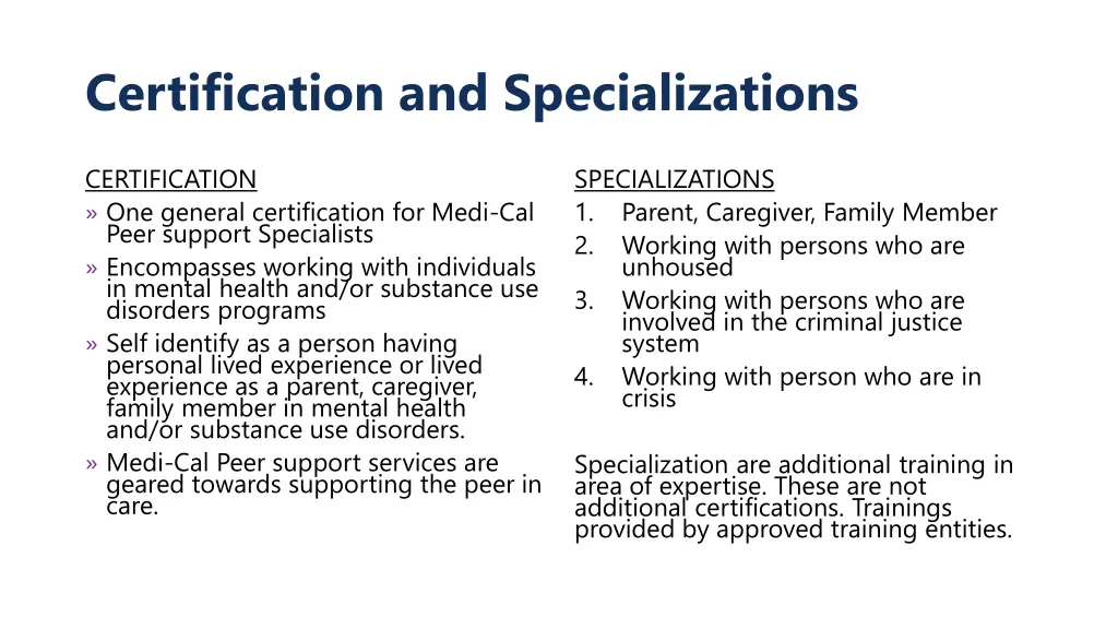 certification and specializations