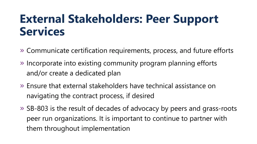 external stakeholders peer support services