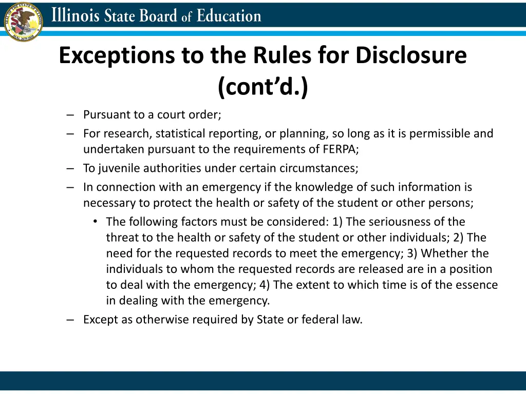 exceptions to the rules for disclosure cont