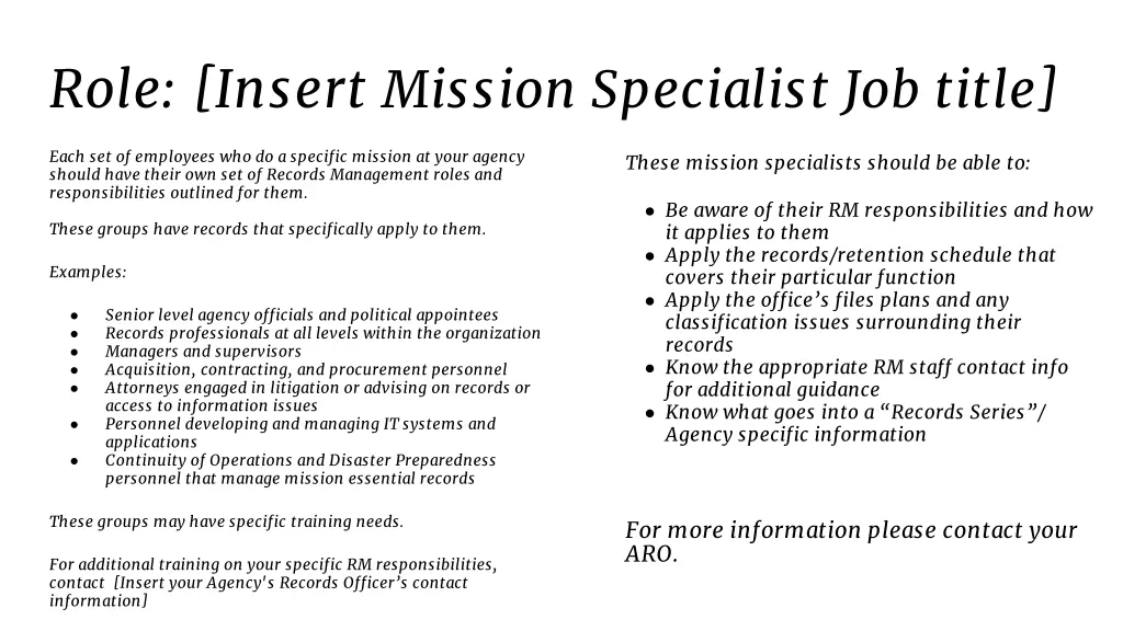 role insert mission specialist job title