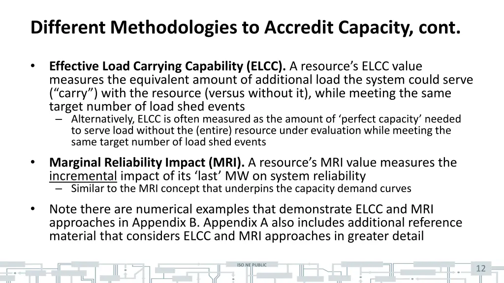 different methodologies to accredit capacity cont