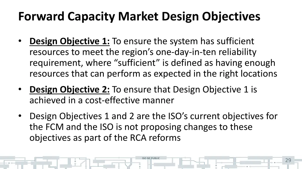 forward capacity market design objectives