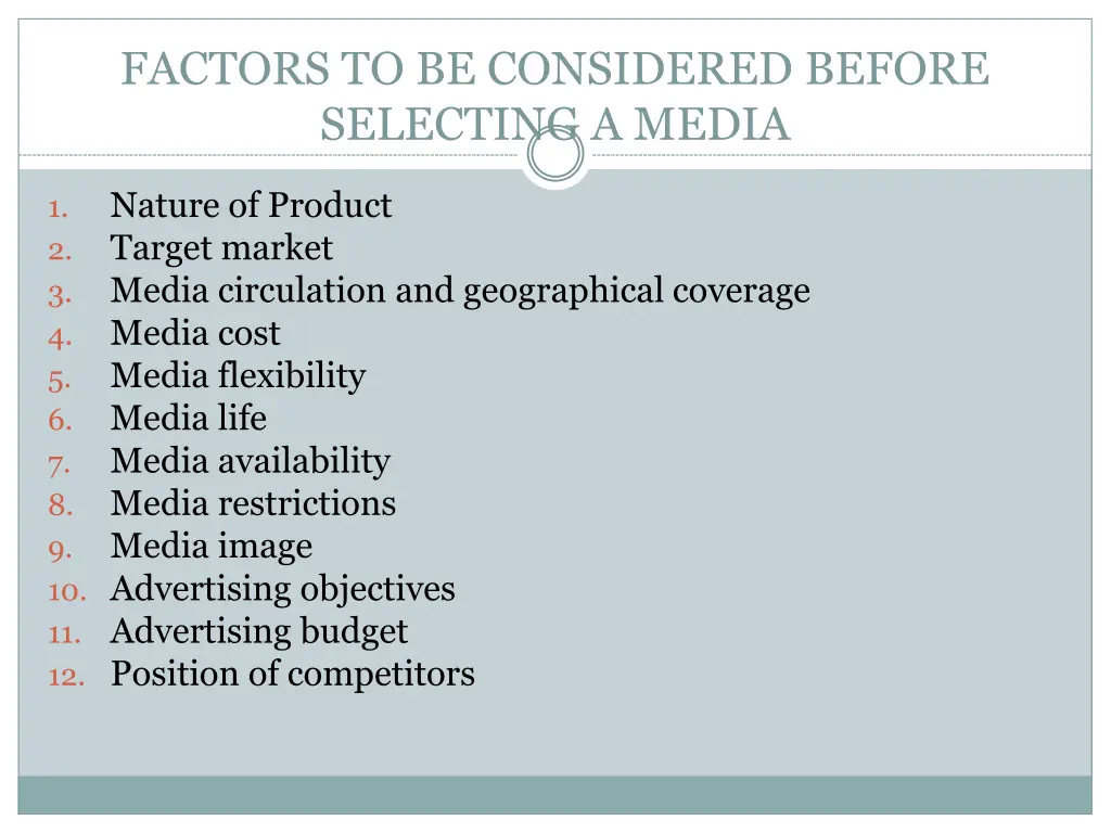 factors to be considered before selecting a media