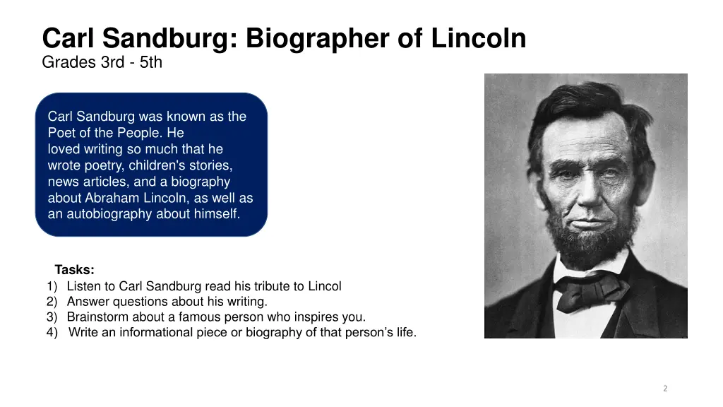 carl sandburg biographer of lincoln grades 3rd 5th