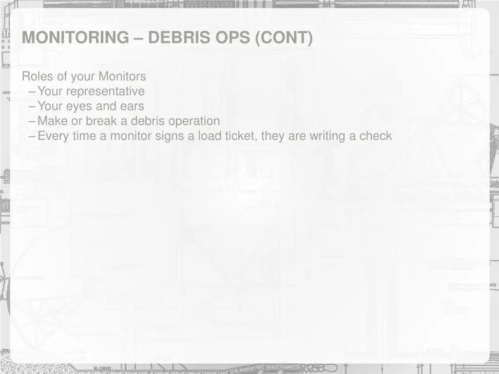 monitoring debris ops cont