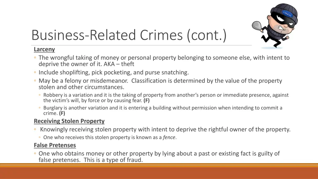 business related crimes cont larceny the wrongful