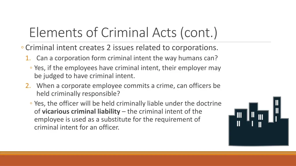 elements of criminal acts cont criminal intent