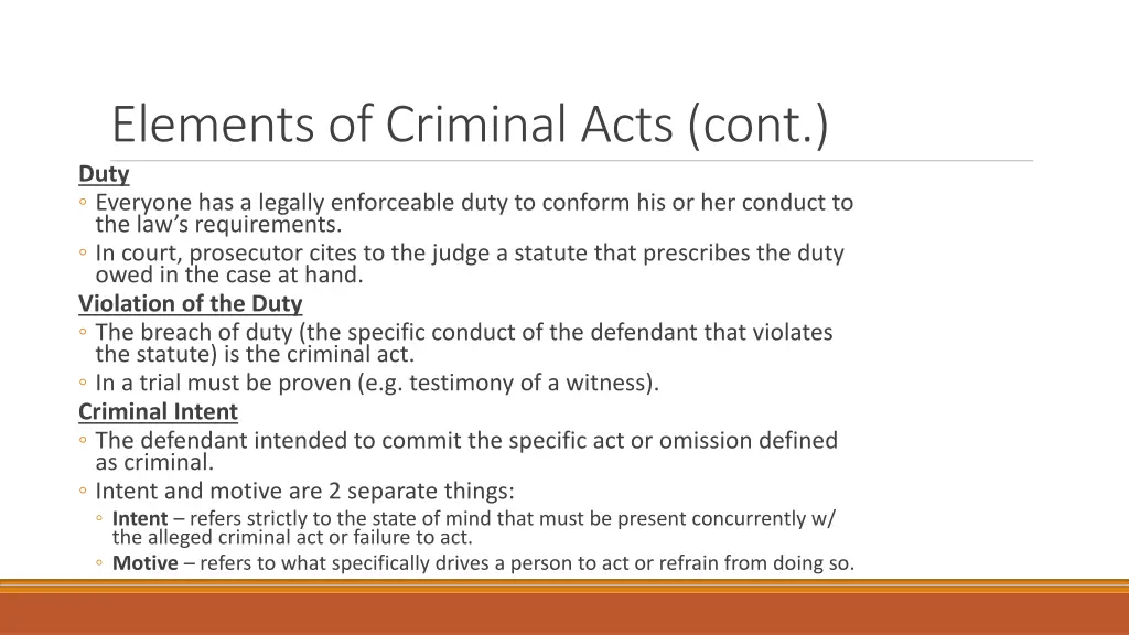 elements of criminal acts cont duty everyone