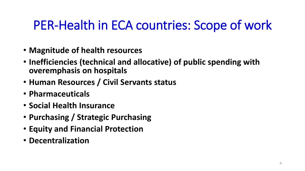 per per health in eca countries scope of work