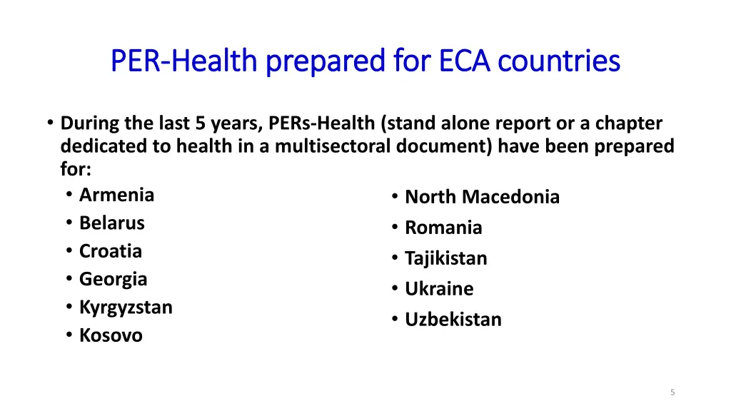 per per health prepared for eca countries health