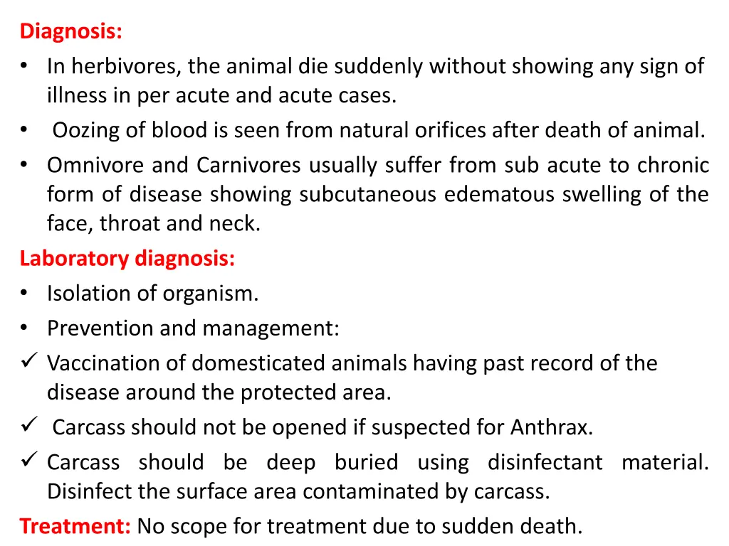 diagnosis in herbivores the animal die suddenly