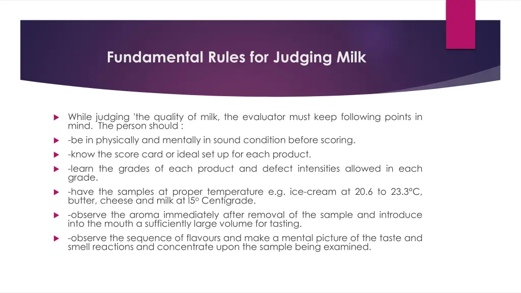 fundamental rules for judging milk