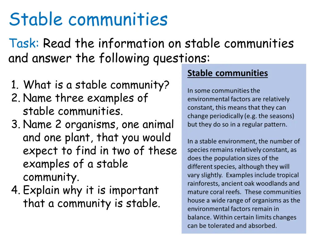 stable communities task read the information