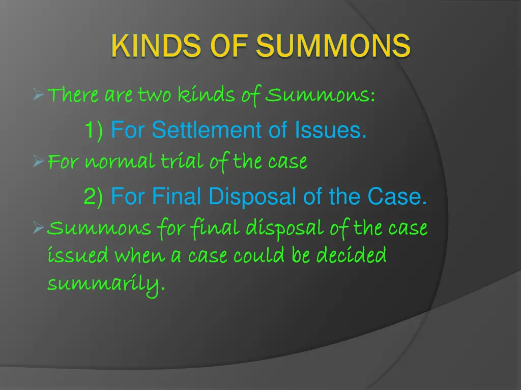 kinds of summons kinds of summons