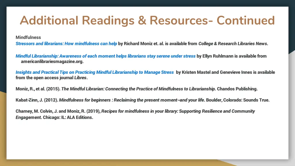 additional readings resources continued