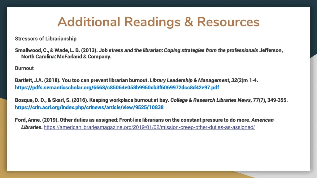 additional readings resources