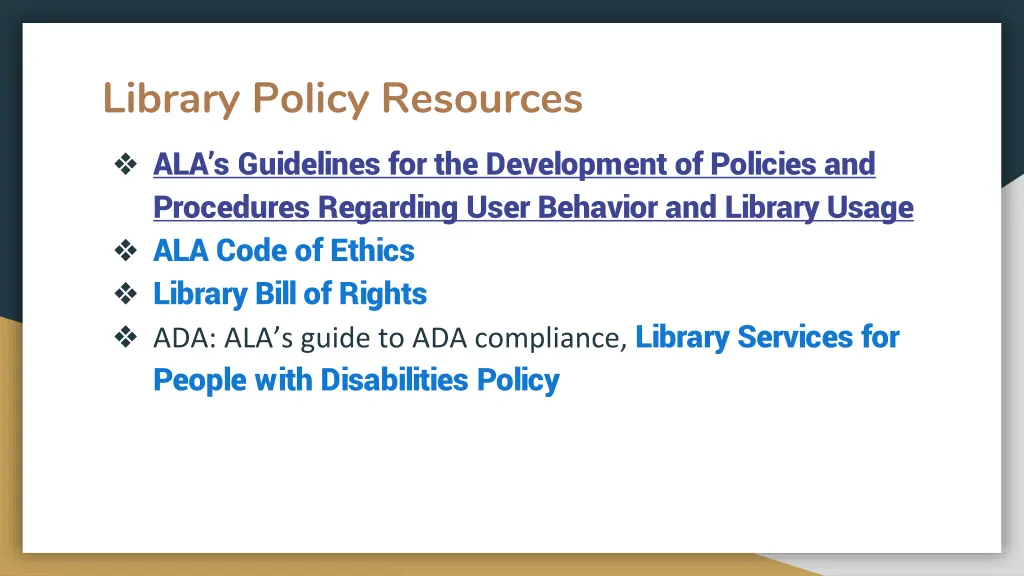 library policy resources ala s guidelines