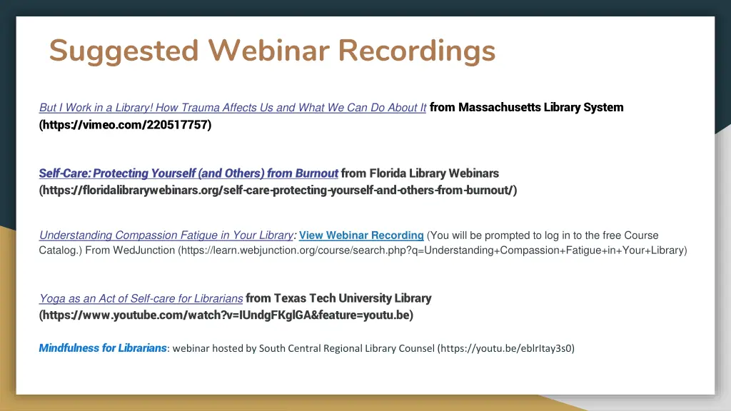 suggested webinar recordings