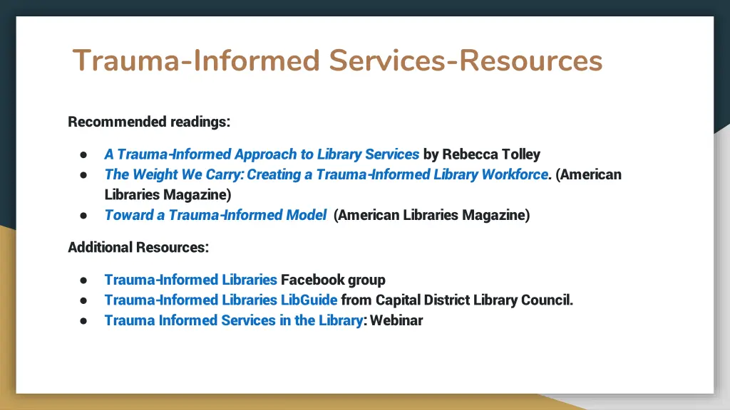 trauma informed services resources