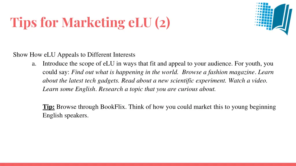 tips for marketing elu 2