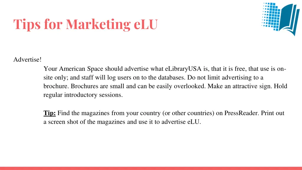 tips for marketing elu