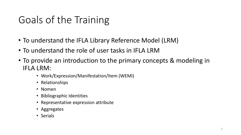 goals of the training