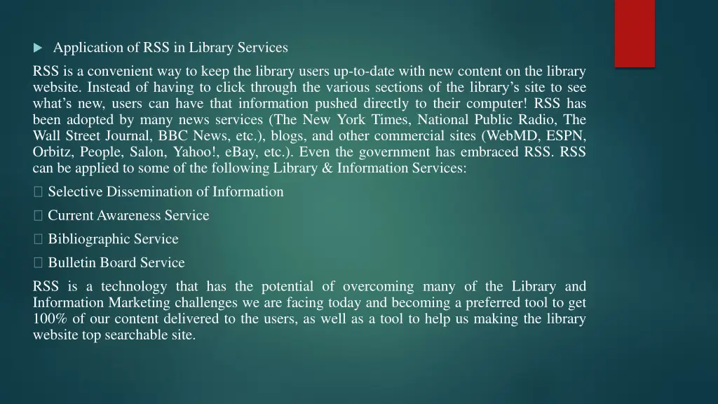 application of rss in library services