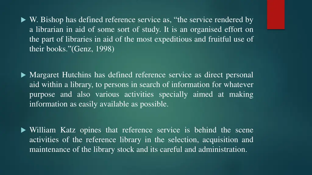 w bishop has defined reference service