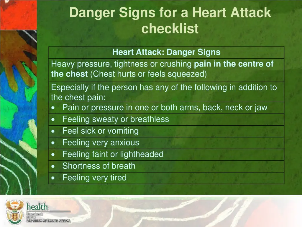 danger signs for a heart attack checklist