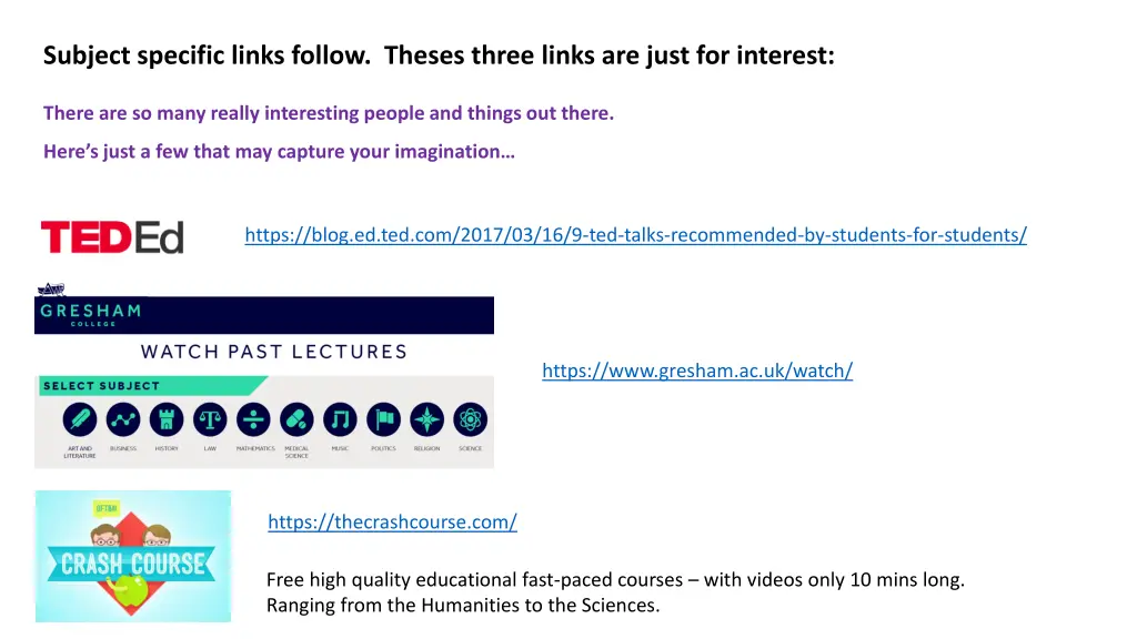 subject specific links follow theses three links