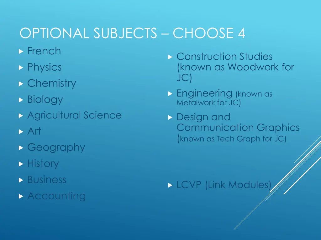 optional subjects choose 4 french physics