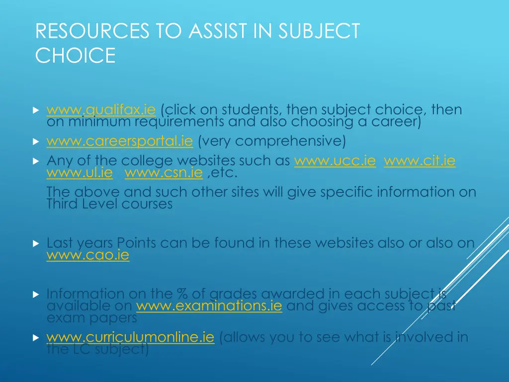 resources to assist in subject choice