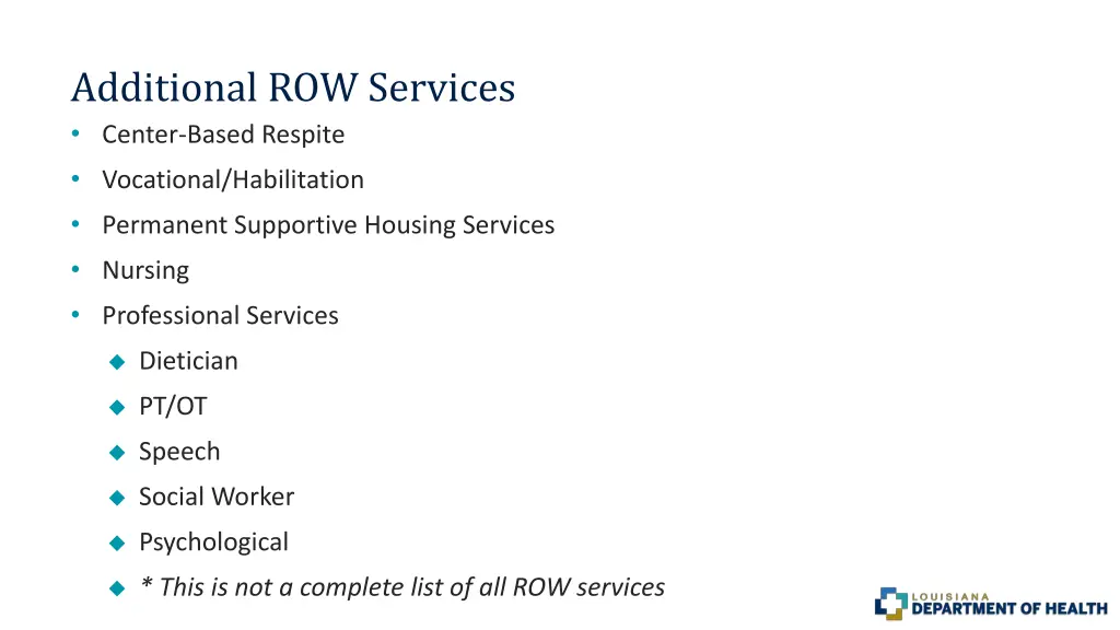 additional row services center based respite